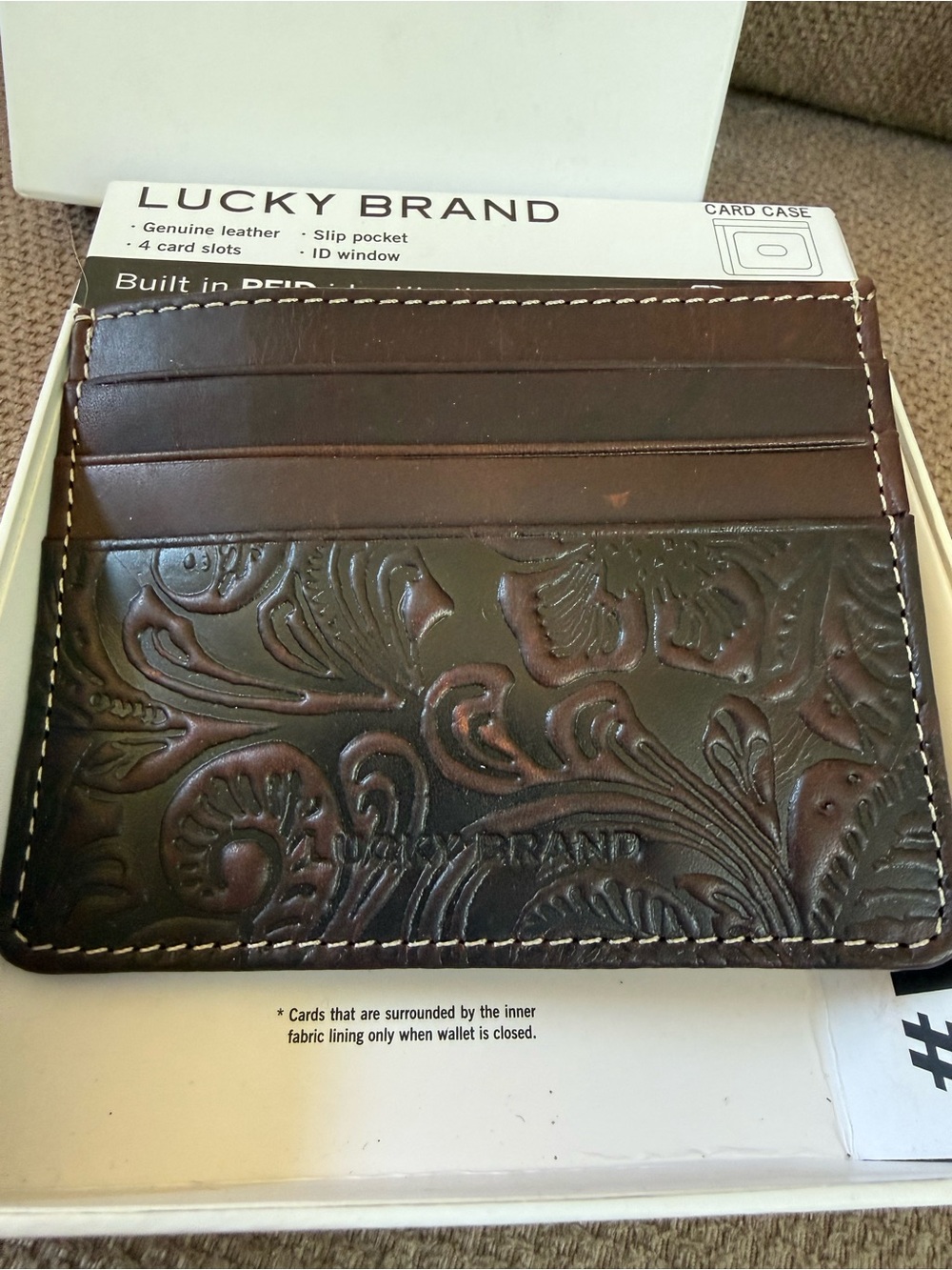 Lucky Brand Men's Western Embossed Leather Card Case NIB - Picture 4 of 10